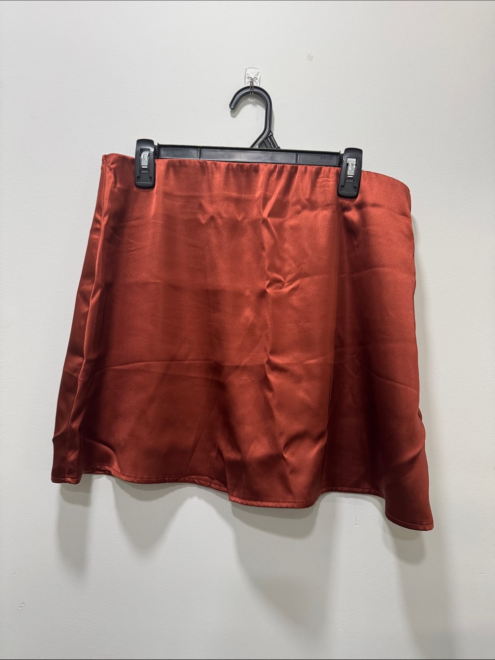 Satin Mini Skirt in Rust Red